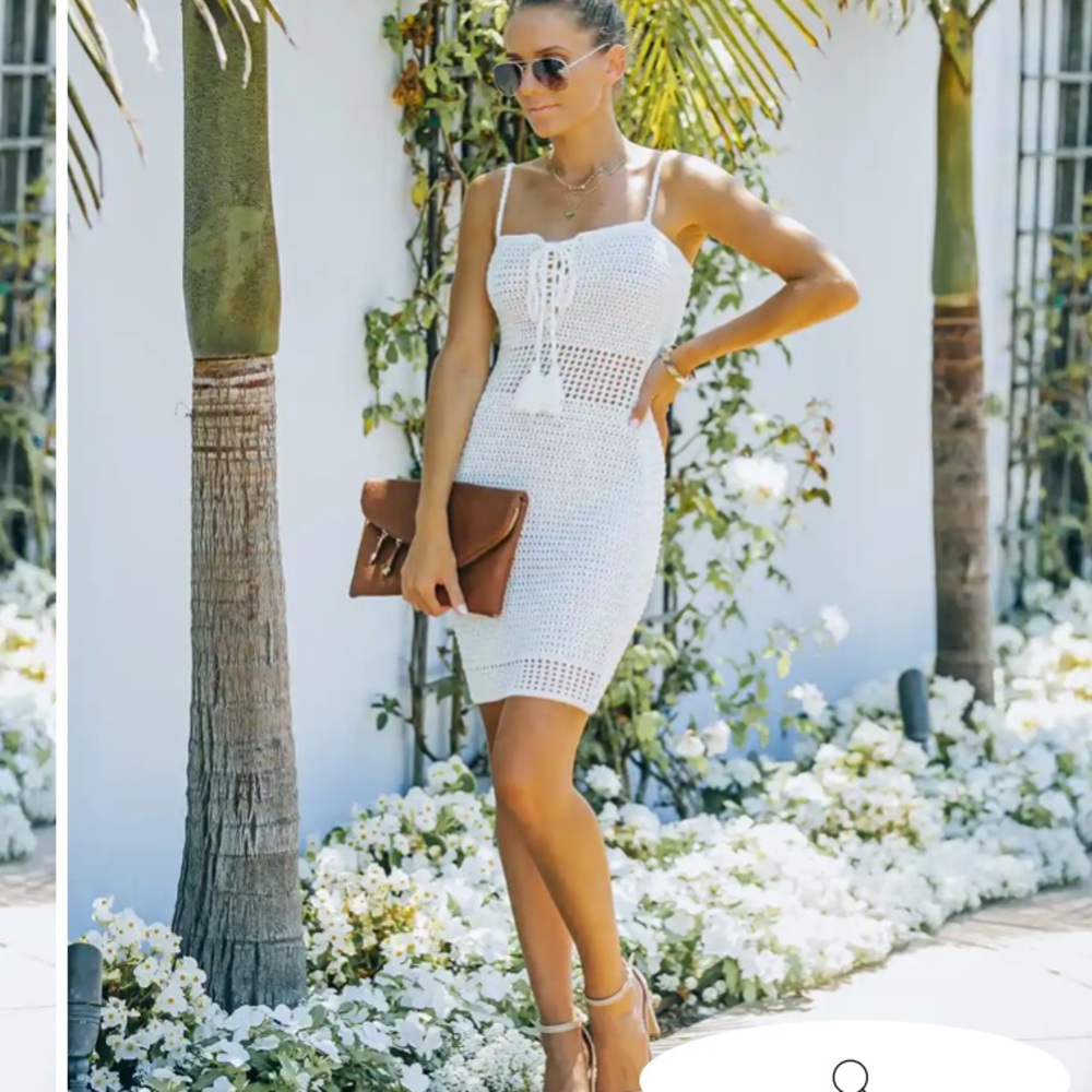 Vici Crochet lace up mini dress- ivory